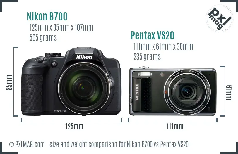 Nikon B700 vs Pentax VS20 size comparison