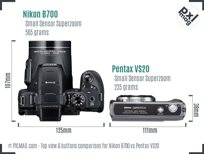 Nikon B700 vs Pentax VS20 top view buttons comparison