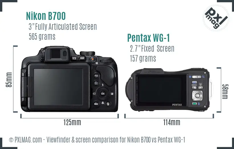 Nikon B700 vs Pentax WG-1 Screen and Viewfinder comparison