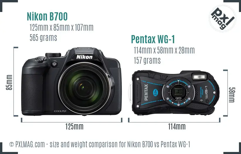 Nikon B700 vs Pentax WG-1 size comparison