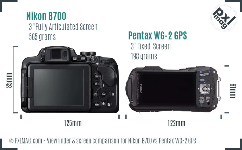 Nikon B700 vs Pentax WG-2 GPS Screen and Viewfinder comparison