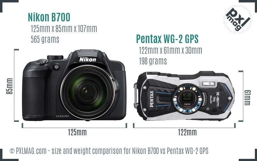 Nikon B700 vs Pentax WG-2 GPS size comparison