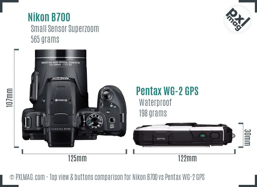 Nikon B700 vs Pentax WG-2 GPS top view buttons comparison