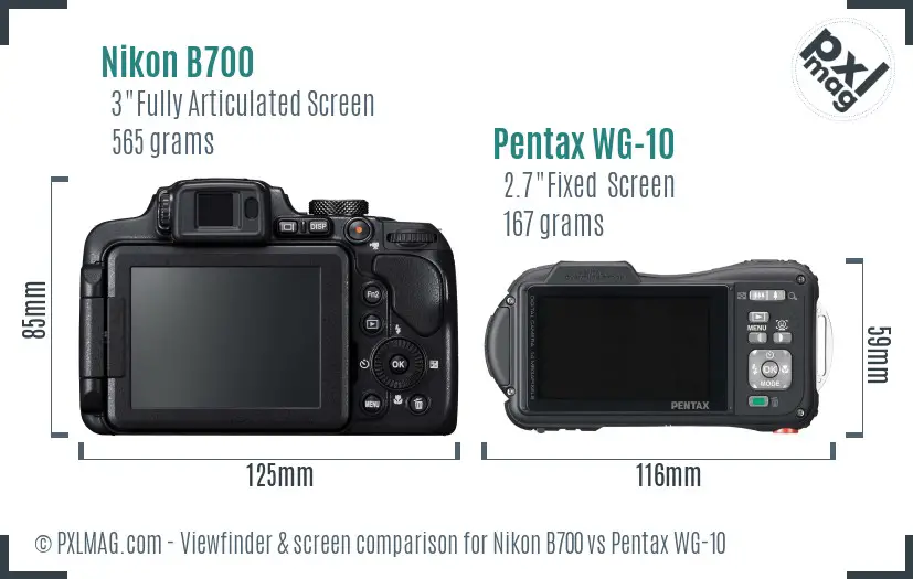 Nikon B700 vs Pentax WG-10 Screen and Viewfinder comparison
