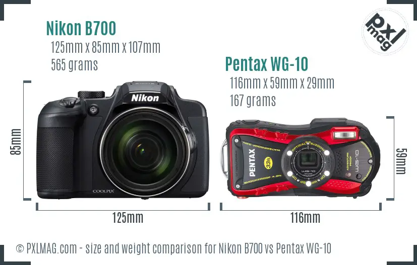 Nikon B700 vs Pentax WG-10 size comparison