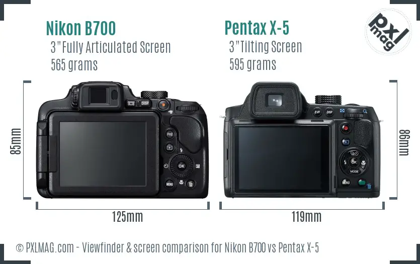 Nikon B700 vs Pentax X-5 Screen and Viewfinder comparison