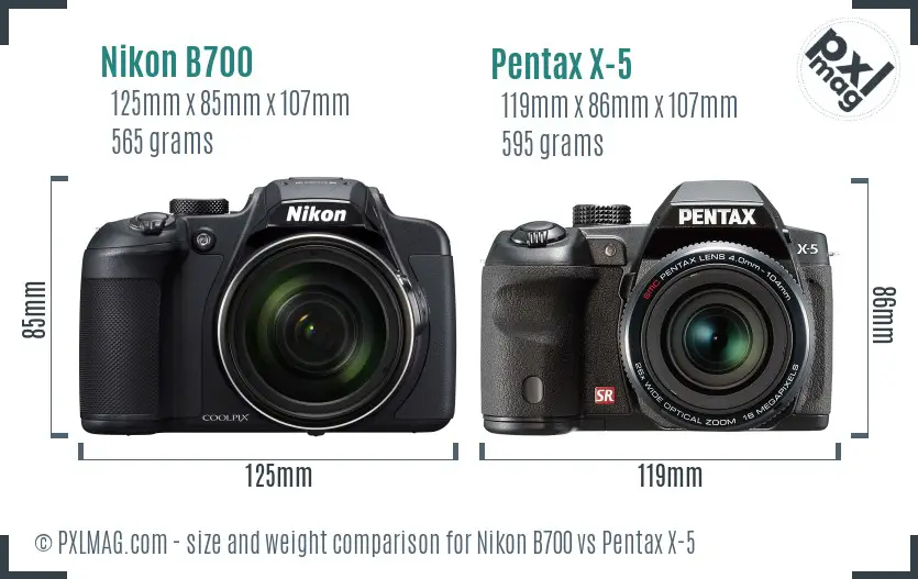 Nikon B700 vs Pentax X-5 size comparison