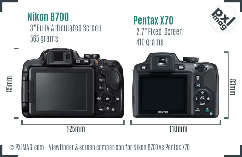 Nikon B700 vs Pentax X70 Screen and Viewfinder comparison