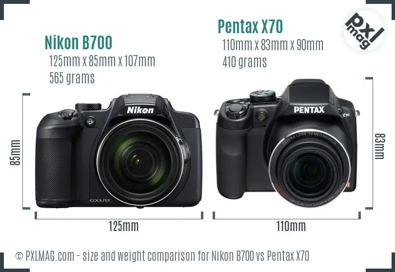 Nikon B700 vs Pentax X70 size comparison