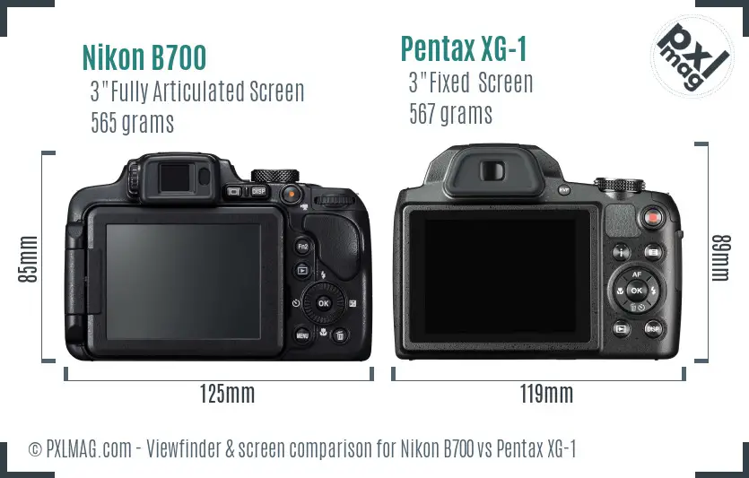 Nikon B700 vs Pentax XG-1 Screen and Viewfinder comparison