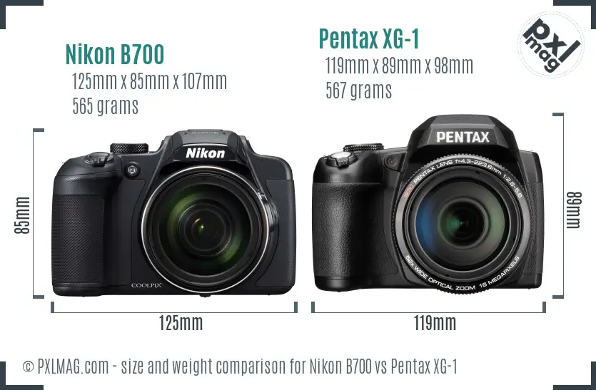 Nikon B700 vs Pentax XG-1 size comparison