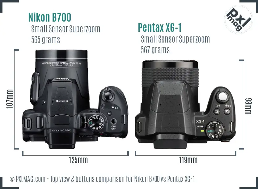 Nikon B700 vs Pentax XG-1 top view buttons comparison