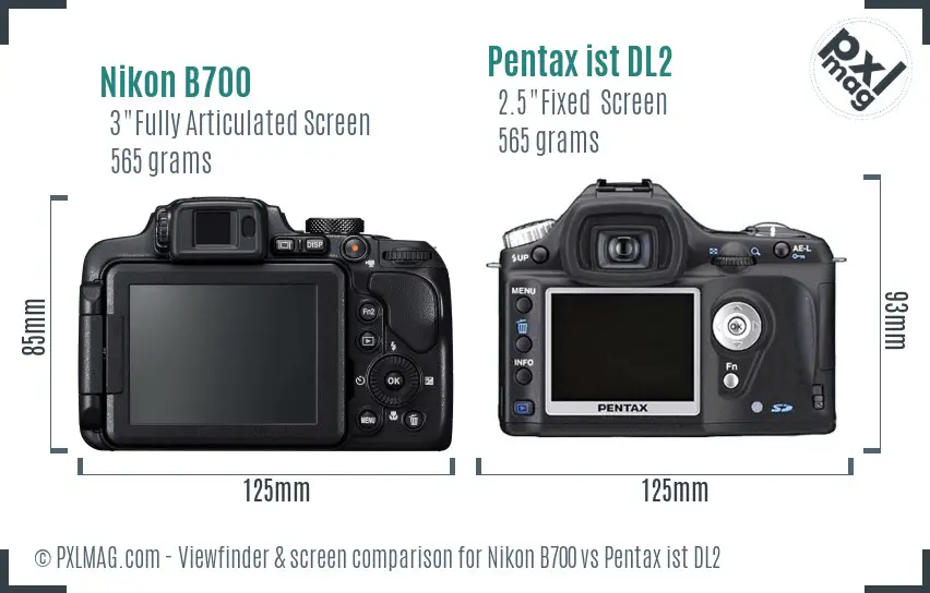 Nikon B700 vs Pentax ist DL2 Screen and Viewfinder comparison