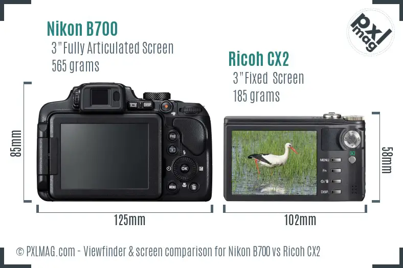 Nikon B700 vs Ricoh CX2 Screen and Viewfinder comparison Nikon B700 vs Ricoh CX2 Screen and Viewfinder comparison
