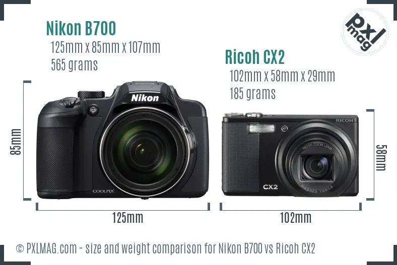 Nikon B700 vs Ricoh CX2 size comparison Nikon B700 vs Ricoh CX2 size comparison