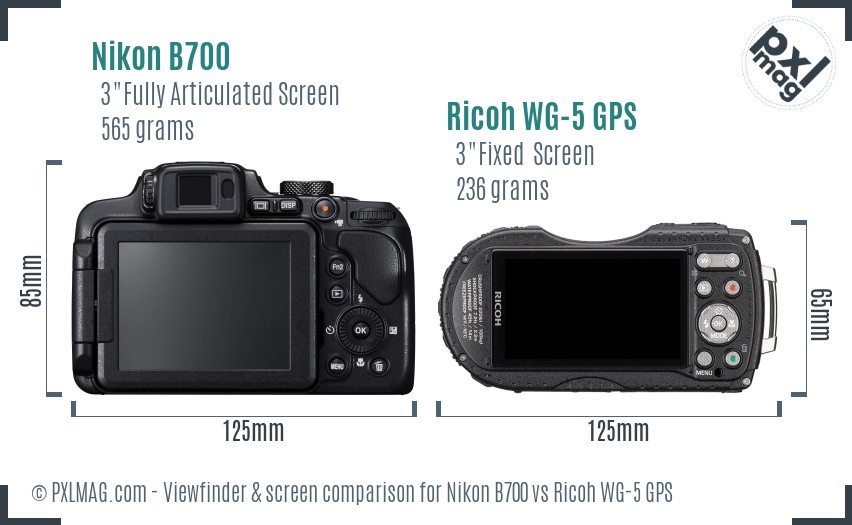 Nikon B700 vs Ricoh WG-5 GPS Screen and Viewfinder comparison