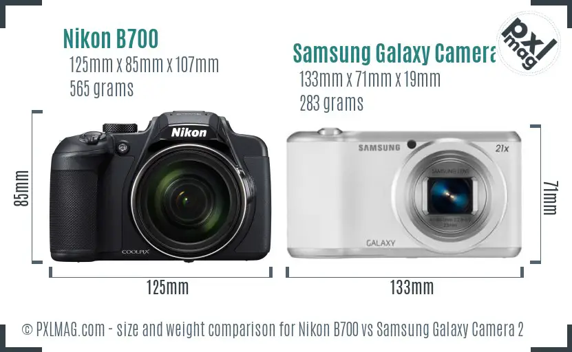 Nikon B700 vs Samsung Galaxy Camera 2 size comparison