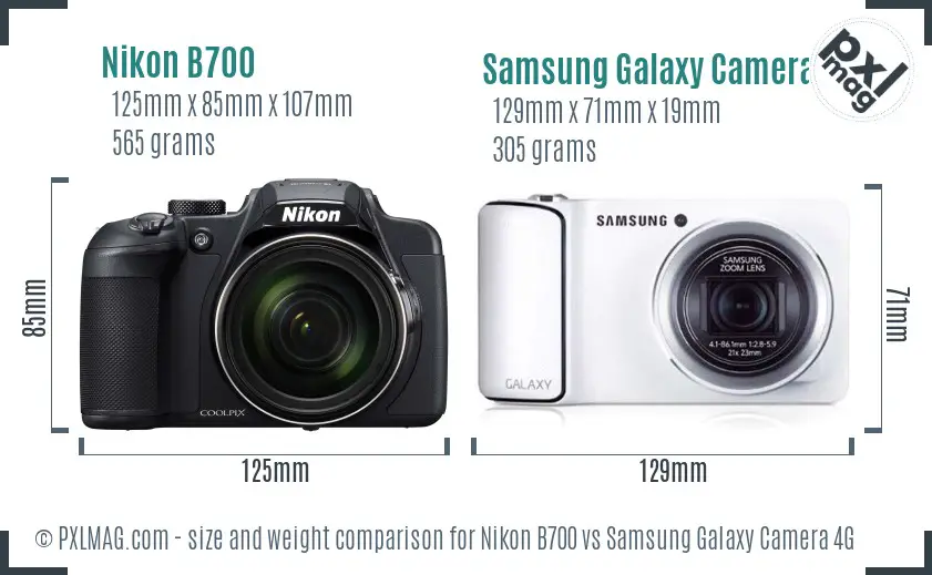Nikon B700 vs Samsung Galaxy Camera 4G size comparison