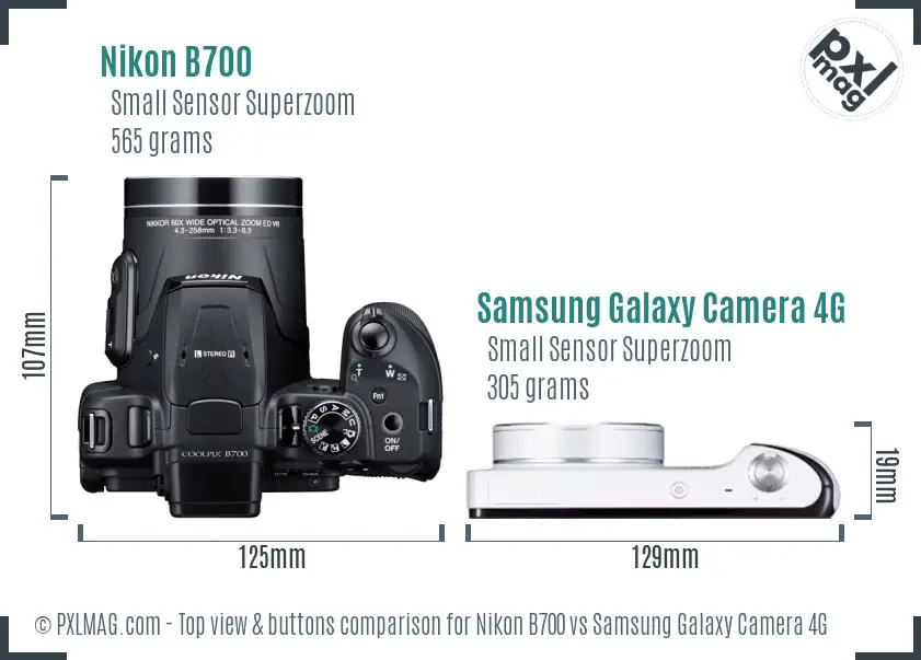 Nikon B700 vs Samsung Galaxy Camera 4G top view buttons comparison