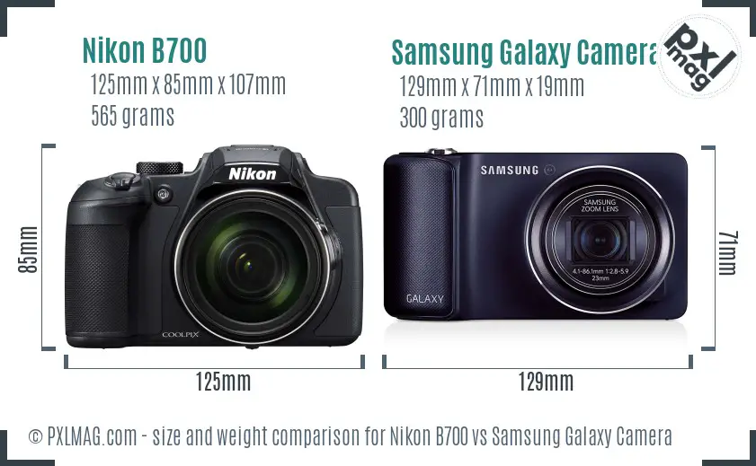 Nikon B700 vs Samsung Galaxy Camera size comparison
