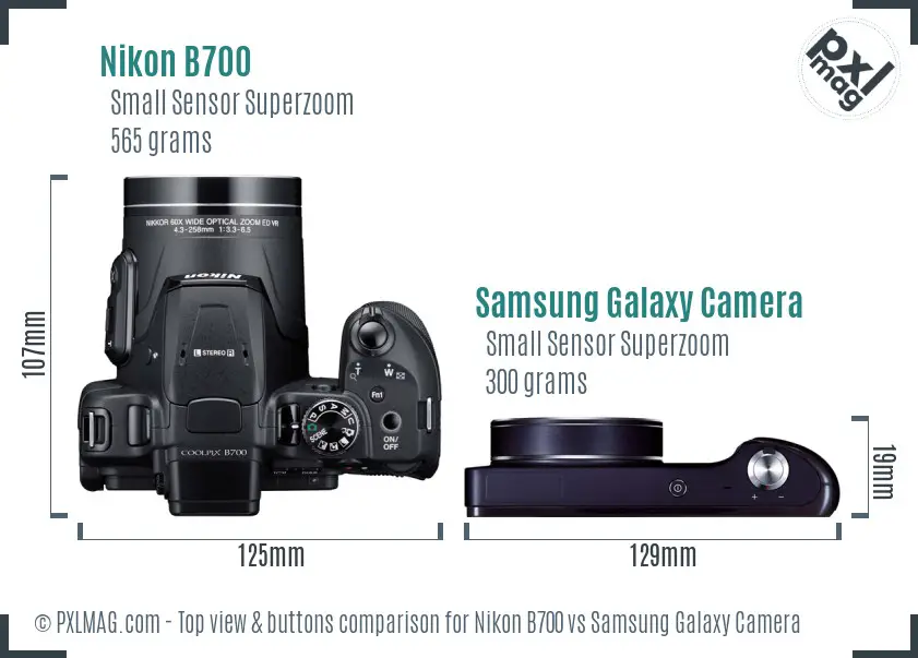 Nikon B700 vs Samsung Galaxy Camera top view buttons comparison