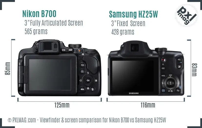 Nikon B700 vs Samsung HZ25W Screen and Viewfinder comparison