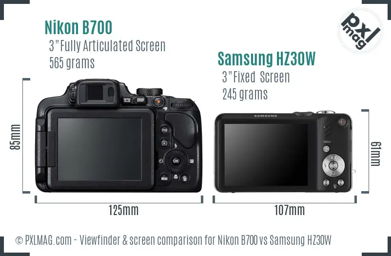 Nikon B700 vs Samsung HZ30W Screen and Viewfinder comparison Nikon B700 vs Samsung HZ30W Screen and Viewfinder comparison