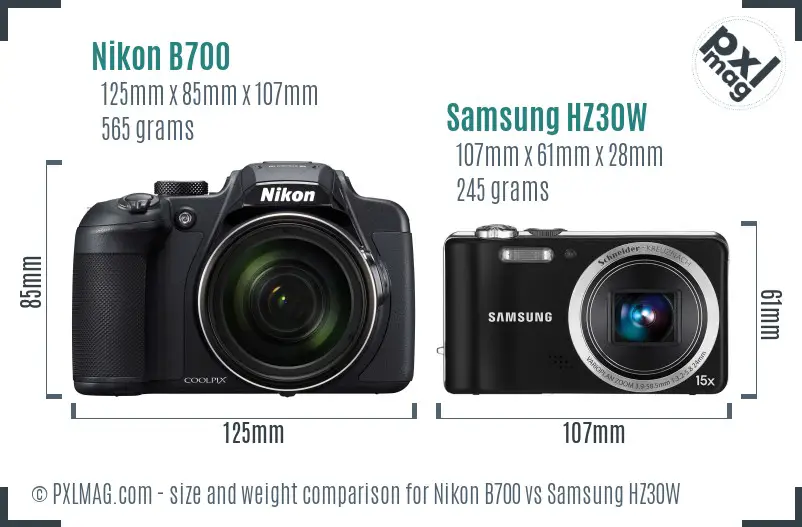 Nikon B700 vs Samsung HZ30W size comparison Nikon B700 vs Samsung HZ30W size comparison