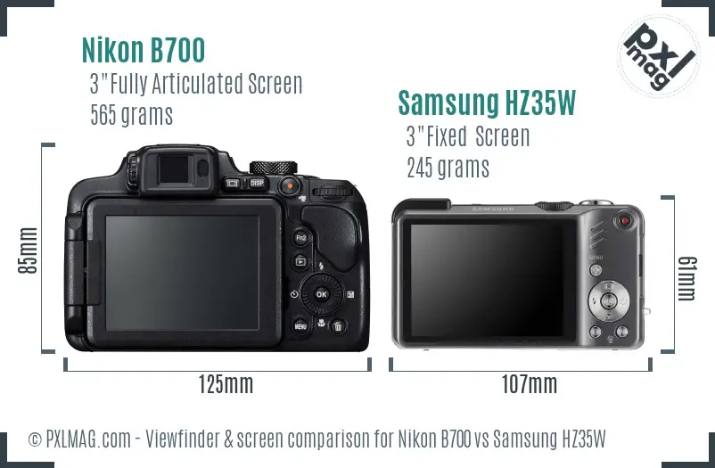 Nikon B700 vs Samsung HZ35W Screen and Viewfinder comparison