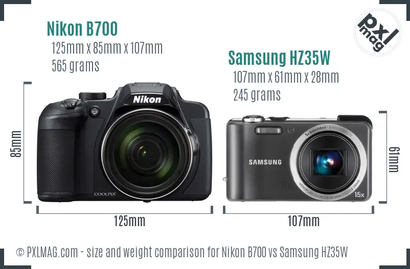 Nikon B700 vs Samsung HZ35W size comparison