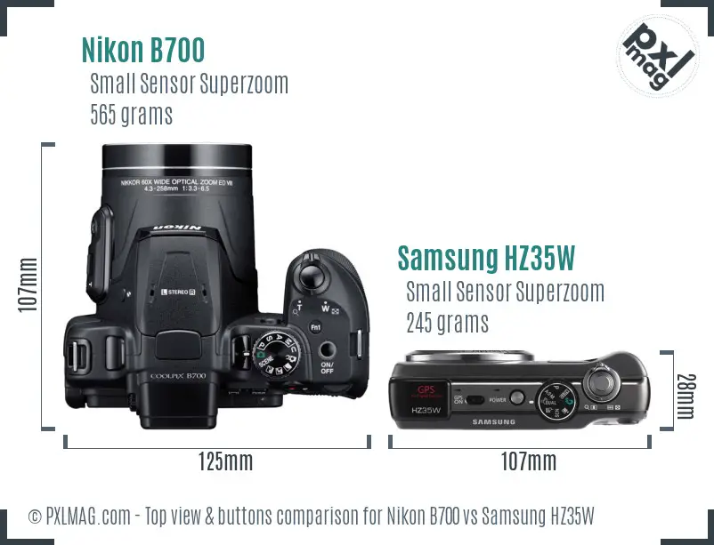 Nikon B700 vs Samsung HZ35W top view buttons comparison