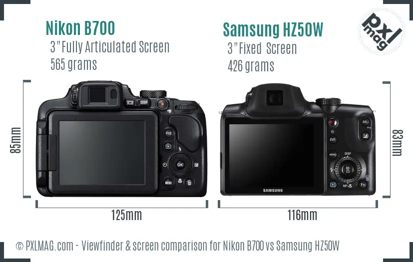 Nikon B700 vs Samsung HZ50W Screen and Viewfinder comparison