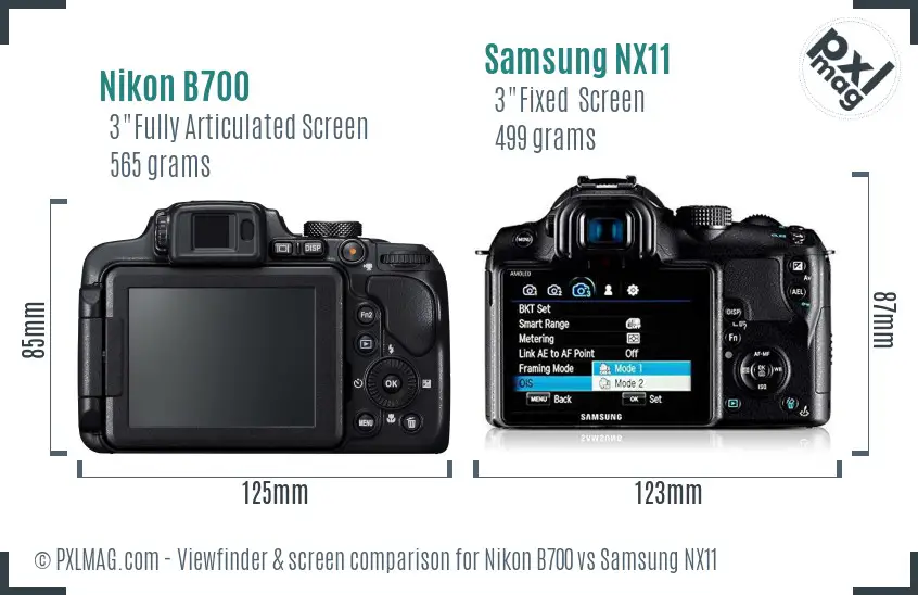 Nikon B700 vs Samsung NX11 Screen and Viewfinder comparison