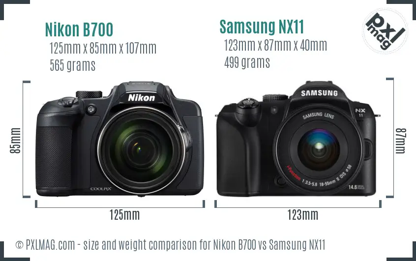 Nikon B700 vs Samsung NX11 size comparison