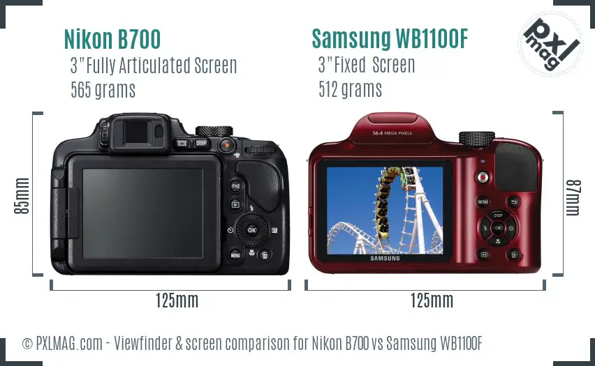 Nikon B700 vs Samsung WB1100F Screen and Viewfinder comparison