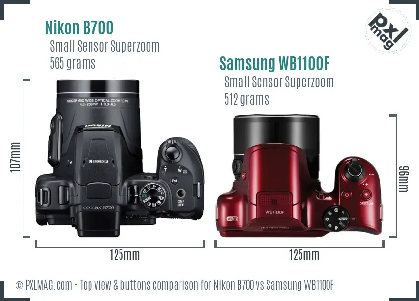 Nikon B700 vs Samsung WB1100F top view buttons comparison
