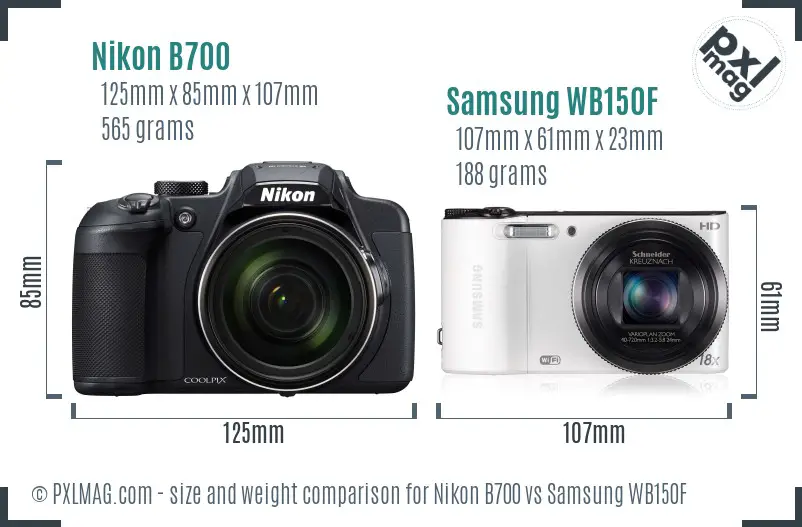 Nikon B700 vs Samsung WB150F size comparison