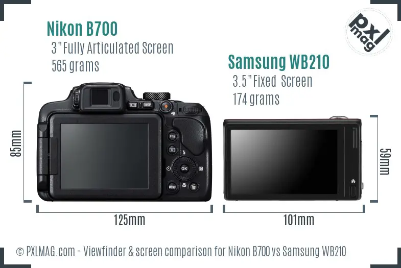 Nikon B700 vs Samsung WB210 Screen and Viewfinder comparison