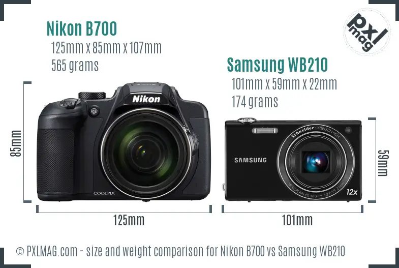 Nikon B700 vs Samsung WB210 size comparison