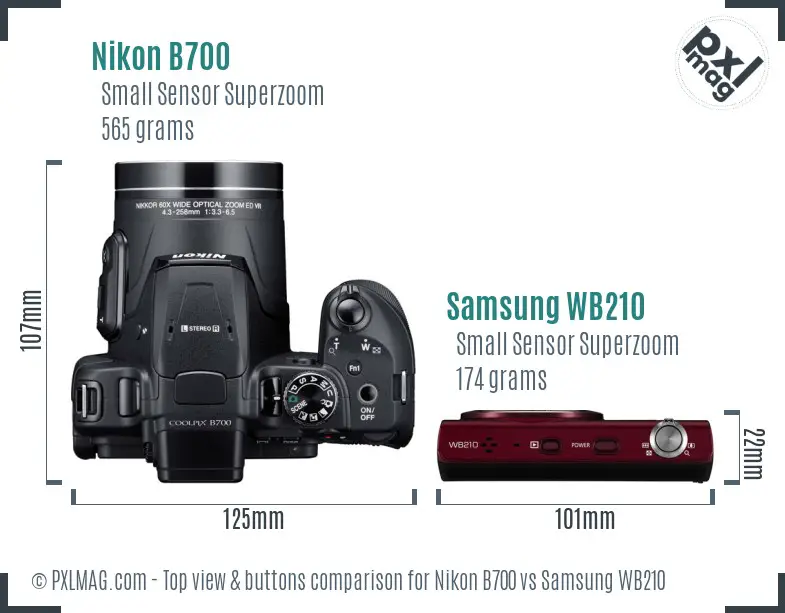Nikon B700 vs Samsung WB210 top view buttons comparison