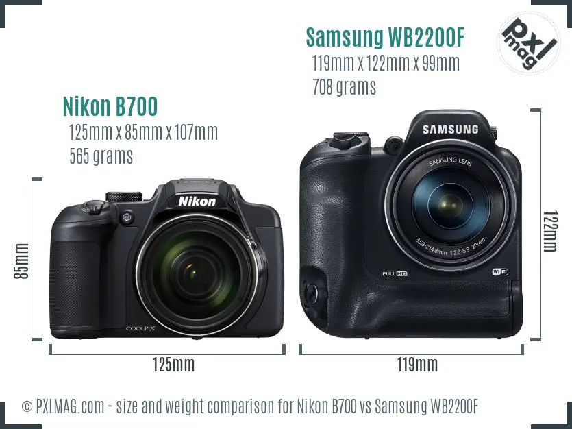 Nikon B700 vs Samsung WB2200F size comparison