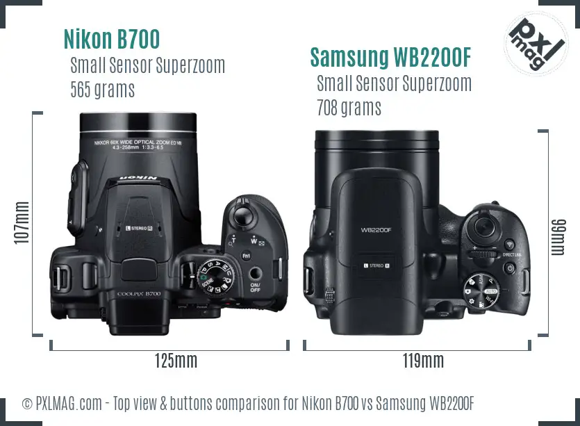 Nikon B700 vs Samsung WB2200F top view buttons comparison