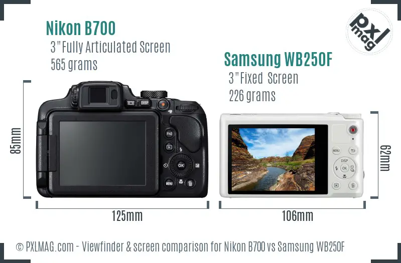 Nikon B700 vs Samsung WB250F Screen and Viewfinder comparison