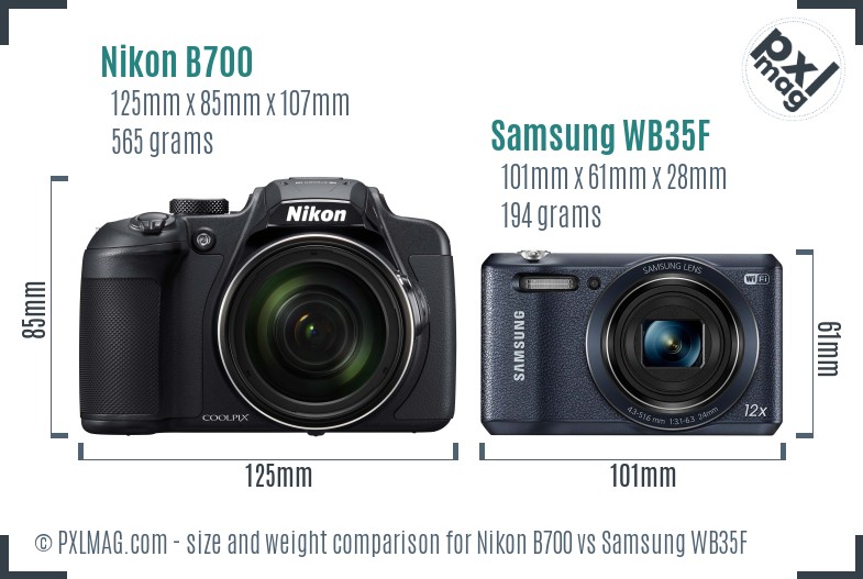 Nikon B700 vs Samsung WB35F size comparison Nikon B700 vs Samsung WB35F size comparison