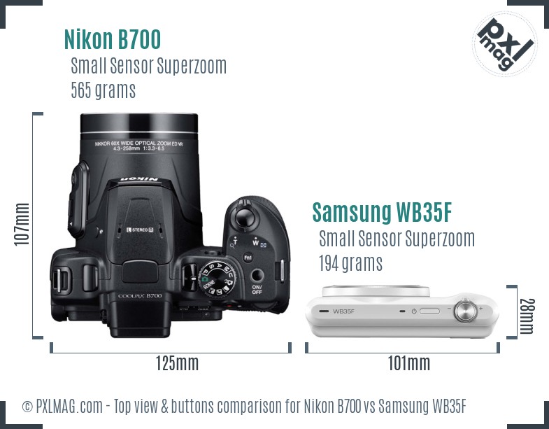Nikon B700 vs Samsung WB35F top view buttons comparison