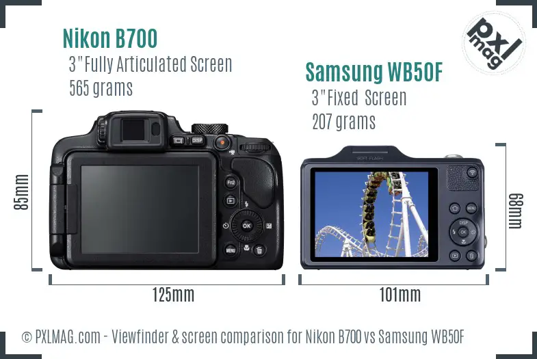 Nikon B700 vs Samsung WB50F Screen and Viewfinder comparison