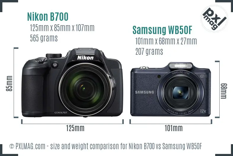 Nikon B700 vs Samsung WB50F size comparison