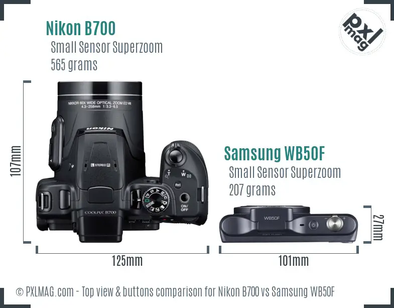 Nikon B700 vs Samsung WB50F top view buttons comparison