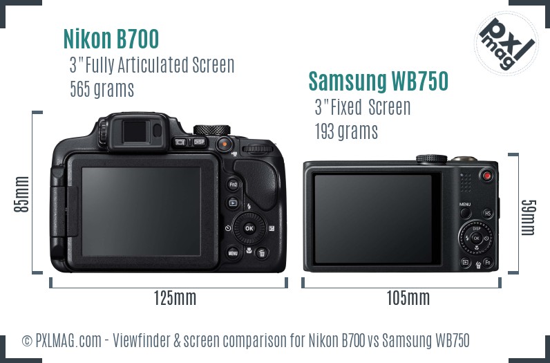 Nikon B700 vs Samsung WB750 Screen and Viewfinder comparison