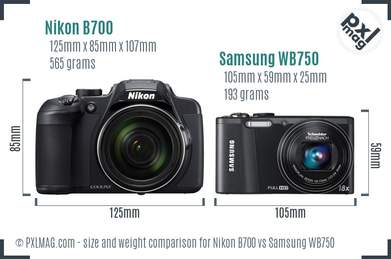 Nikon B700 vs Samsung WB750 size comparison